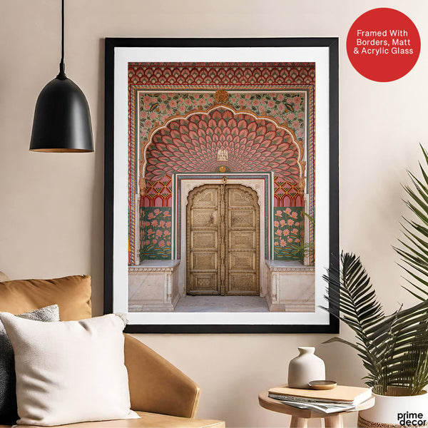 Aesthetic Historical Artwork Of A Door With Pink Floral Wall | Abstract Historical Artwork #00586