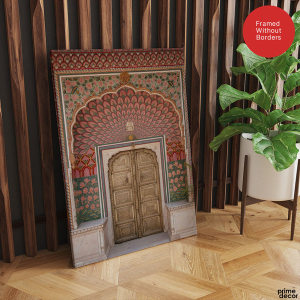 Aesthetic Historical Artwork Of A Door With Pink Floral Wall | Abstract Historical Artwork #00586