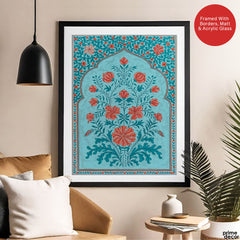 Aesthetic Mughal Era Artwork With Blue Background | Abstract Historical Artwork #00587
