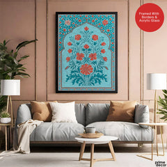 Aesthetic Mughal Era Artwork With Blue Background | Abstract Historical Artwork #00587