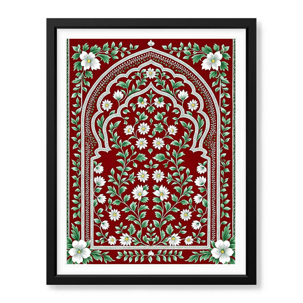 Aesthetic Mughal Era White & Green Floral Artwork | Abstract Historical Artwork #00589