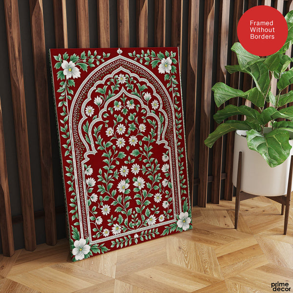 Aesthetic Mughal Era White & Green Floral Artwork | Abstract Historical Artwork #00589