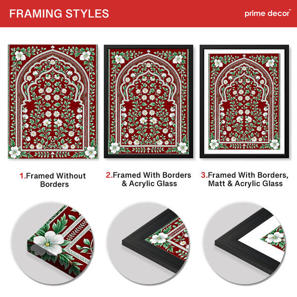 Aesthetic Mughal Era White & Green Floral Artwork | Abstract Historical Artwork #00589