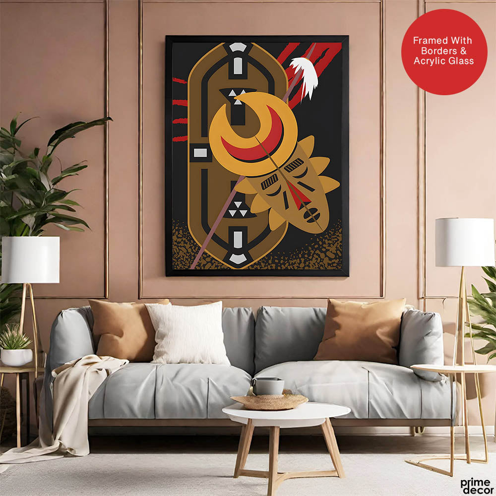 Brown Red & Gold African Face Design | Abstract Fashion Artwork #0058 - Prime Décor