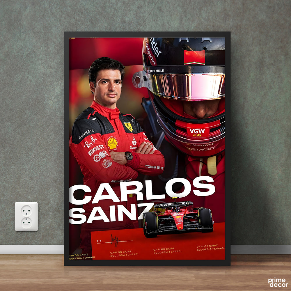 Carlo Sainz With Ferrari Formula 1 & Signature | Cars Wall Art - Prime Décor