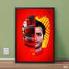 Carlos Sainz Split Face With Helmet Red Background | Cars Wall Art - Prime Décor