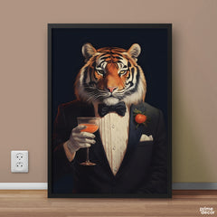 Exotic Tiger In Suit With Orange Juice | Animal Wall Art - Prime Décor