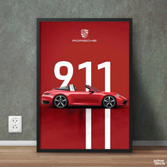 Red Porsche 911 With Logo Red Background | Cars Wall Art - Prime Décor