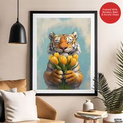 Cute Little Tiger With Beautiful Flowers | Abstract Floral Artwork #00599