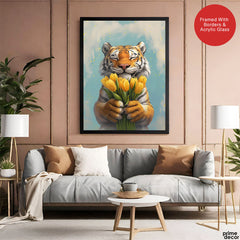Cute Little Tiger With Beautiful Flowers | Abstract Floral Artwork #00599