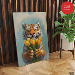 Cute Little Tiger With Beautiful Flowers | Abstract Floral Artwork #00599