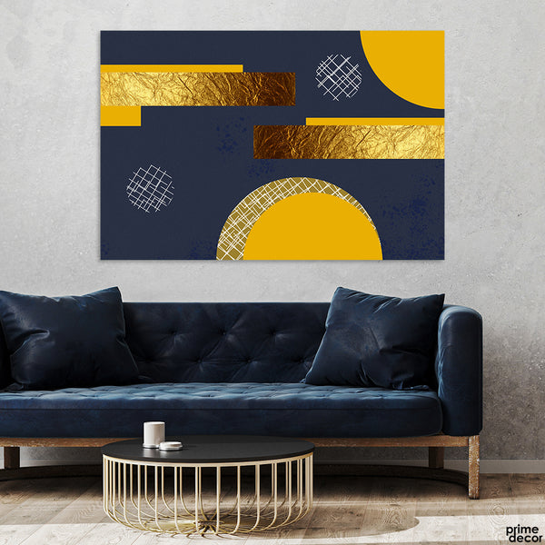 White & Gold Abstract Artwork Over Blue Background (Single Panel) Abstract Wall Art