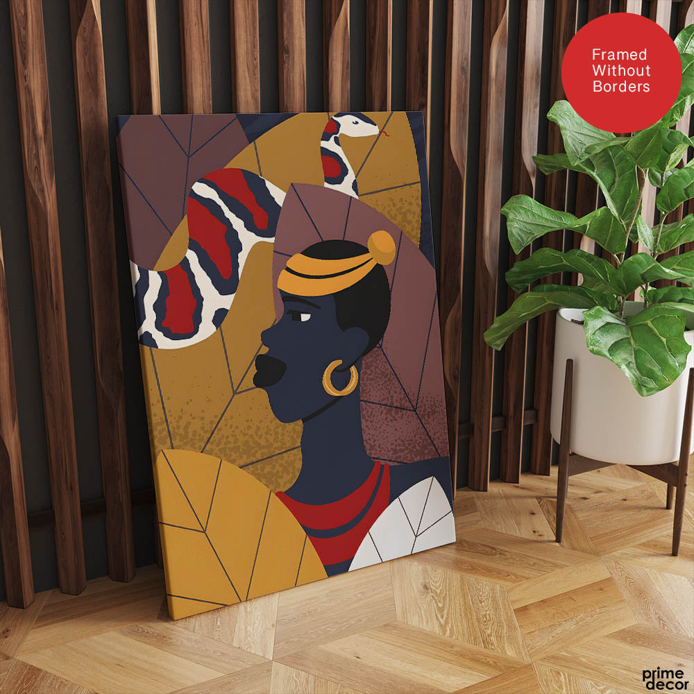 Blue & Gold African Women With Snake Fashion Art | Abstract Fashion Artwork #0059 - Prime Décor