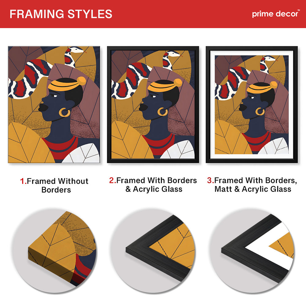 Blue & Gold African Women With Snake Fashion Art | Abstract Fashion Artwork #0059 - Prime Décor