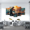 Abstract Artwork Of A Man Playing The Violin (5 Panel) Music Wall Art