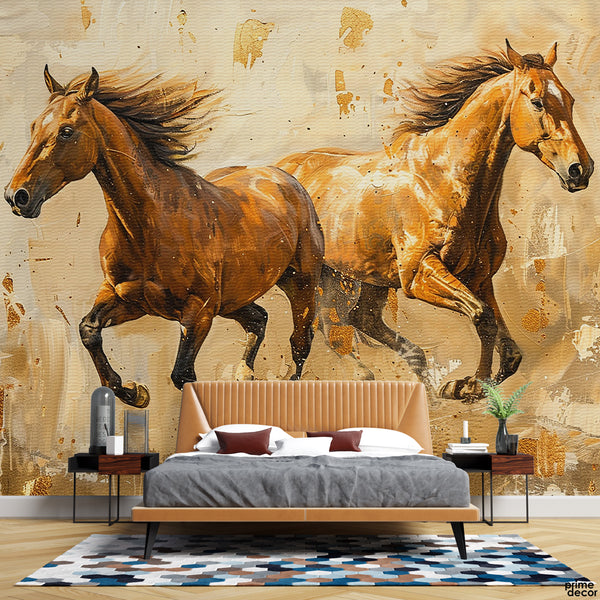 Abstract Brown Running Horses Artwork | Animal Wallpaper Mural