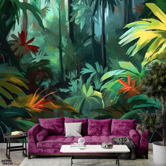 Beautiful Red & Green Abstract Exotic Leaves | Floral Wallpaper Mural