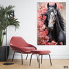 Beautiful Artwork Of A Black Horse With Flowers (Single Panel) Wall Art