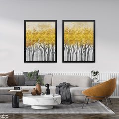 Gold & Grey Minimalist Birch Forest Silhouette (2 Panel) Contemporary Wall Art