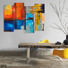 Orange & Blue Thick Paint Strokes (4 Panel) Abstract Wall Art