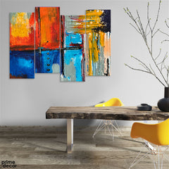 Orange & Blue Thick Paint Strokes (4 Panel) Abstract Wall Art