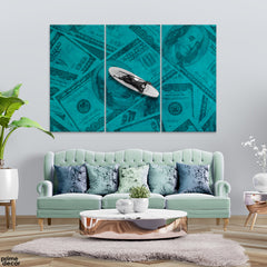 Man Lying On The Boat With Dollars Background (3 Panel) Abstract Wall Art - Prime Décor