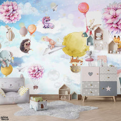 Playing Kids Characters Artwork In The Sky | Kids Wallpaper Mural