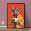 Casually Dressed Tiger Having Coffee | Animal Wall Art