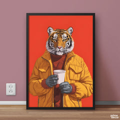 Casually Dressed Tiger Having Coffee | Animal Wall Art - Prime Décor