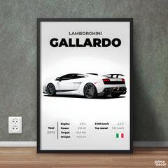 White Lamborghini Gallardo 2013 With Specs | Cars Wall Art - Prime Décor