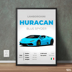 Lamborghini Huracan Blue Spyder With Specs | Cars Wall Art - Prime Décor