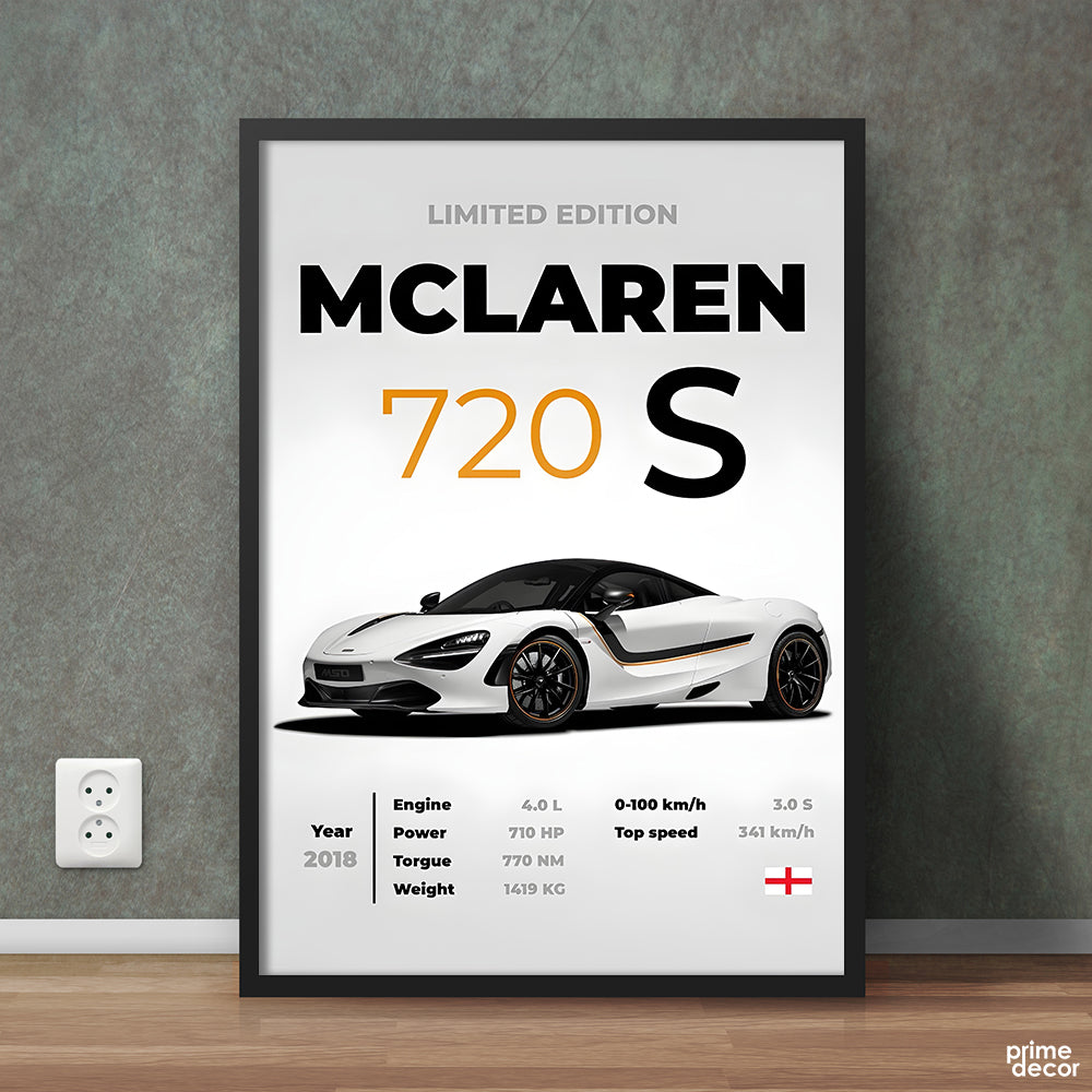 Limited Edition White McLaren 720 S With Specs | Cars Wall Art - Prime Décor