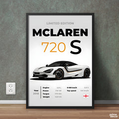 Limited Edition White McLaren 720 S With Specs | Cars Wall Art - Prime Décor