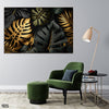 Beautiful Black & Gold Exotic Leaves Over Black Background (Single Panel) Floral Wall Art