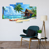 Tropical Beach Artwork With A Thatched Roof Hut (5 Panel) Nature Wall Art