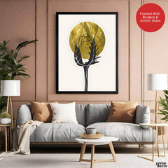 Black Rose Over Golden Moon Design | Abstract Floral Artwork #0060 - Prime Décor