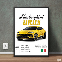 Yellow Lamborghini URUS 2018 With Specs | Cars Wall Art - Prime Décor