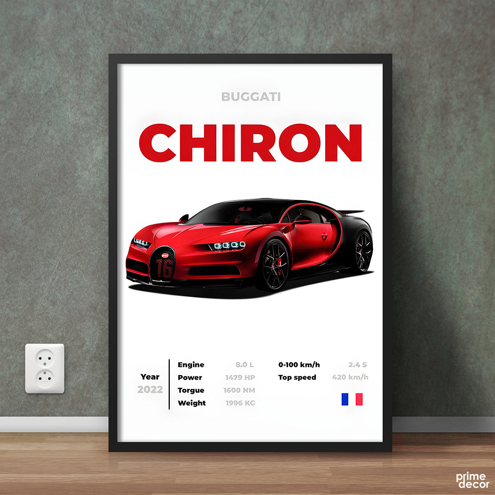 Reg Buggati Chiron With Specs | Cars Wall Art - Prime Décor