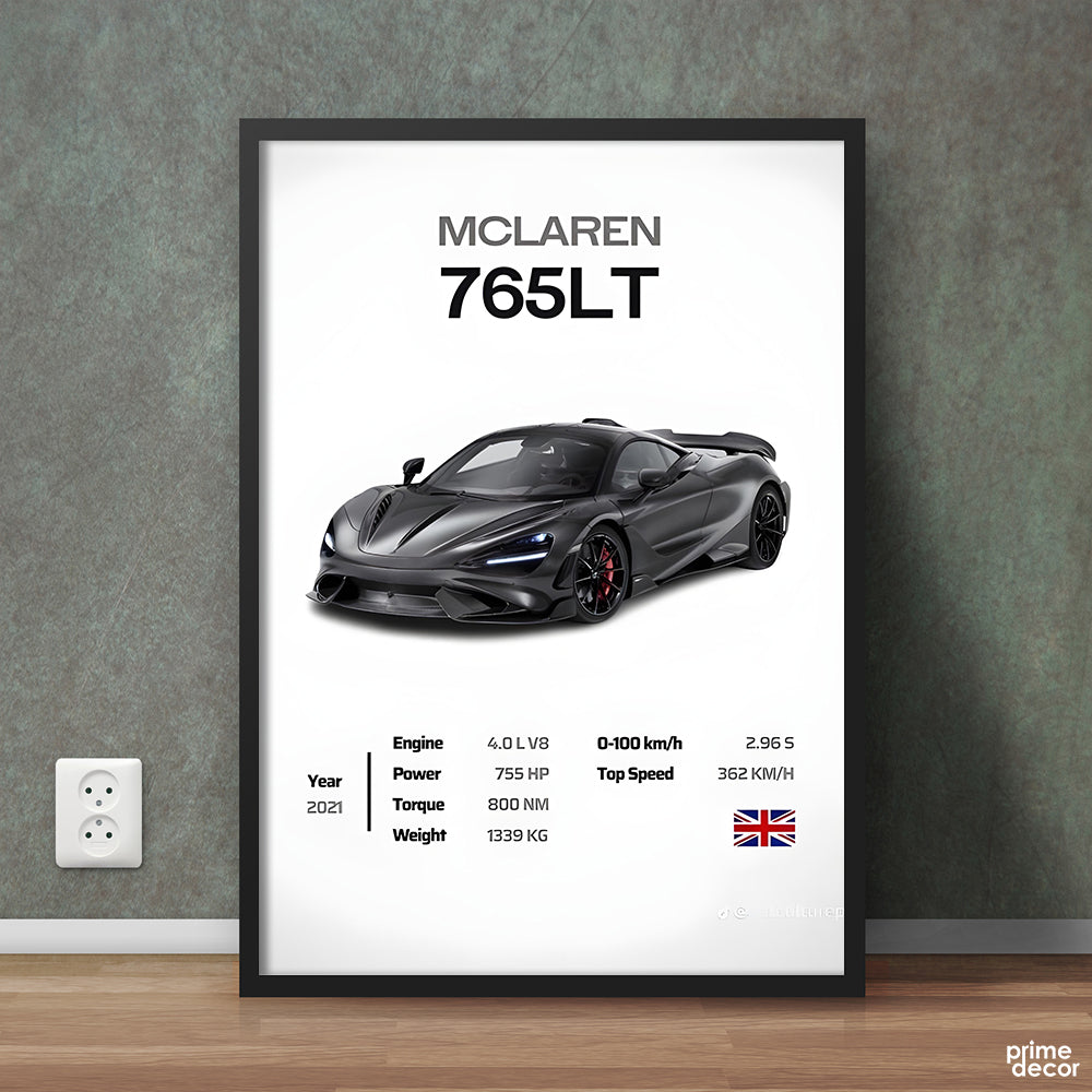 Black McLaren 765LT 2021 With Specs | Cars Wall Art - Prime Décor