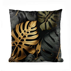 Black & Gold Monstera Deliciosa | Abstract Cushion #061 - Prime Décor