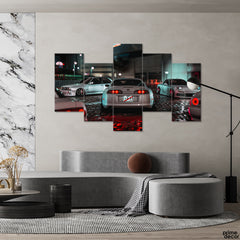 Toyota Supra JDM Gang In Rainy Night (5 Panel) Cars Wall Art - Prime Décor