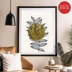 Black Tropical Leaves Over Golden Moon Design | Abstract Floral Artwork #0061 - Prime Décor