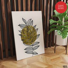 Black Tropical Leaves Over Golden Moon Design | Abstract Floral Artwork #0061 - Prime Décor