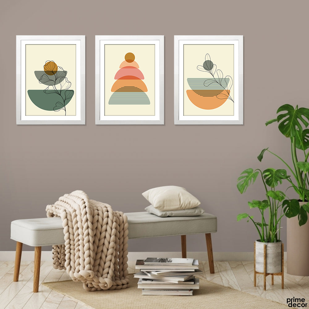 Pastel Minimal Flowers Line Art (3 Panel) Floral Wall Art - Prime Décor