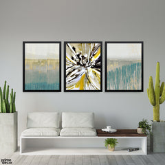Teal & Golden Meadow Bloom (3 Panel) Abstract Wall Art