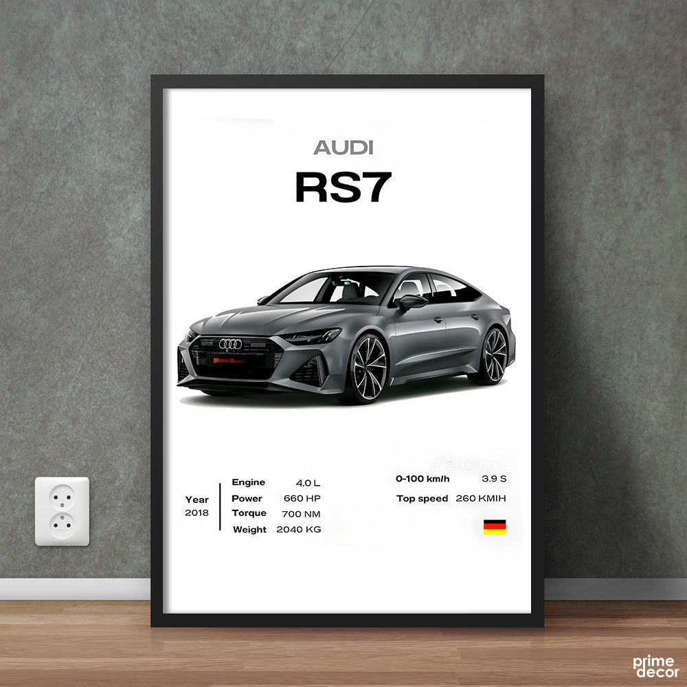 Silver Audi RS7 2018 With Specs | Cars Wall Art - Prime Décor
