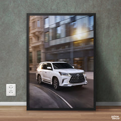 White Lexus LX 570 Racing Through Urban City | Cars Wall Art - Prime Décor