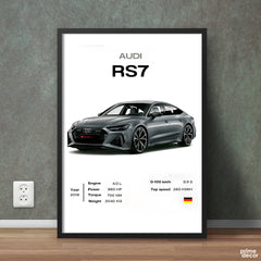 Silver Audi RS7 2018 With Specs | Cars Wall Art - Prime Décor