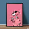 Cool Pink Panther Sipping Boba Tea | Funny Wall Art