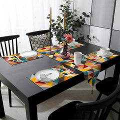 Multicolor Triangular Geometric Pattern | Table Runner and Placemat Set